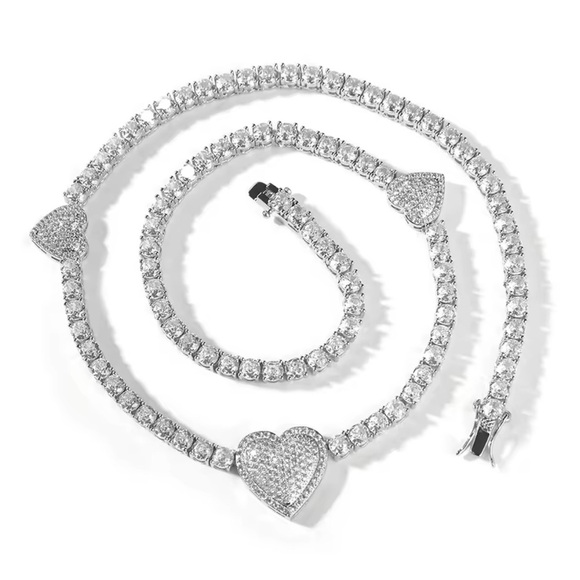 Tennis Silver Heart Necklace 16inch - Picture 3 of 5